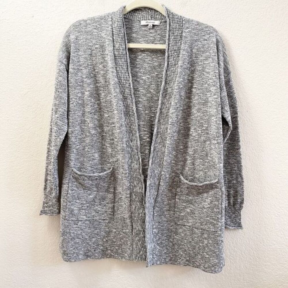 Madewell Womens Black Grey Open Front Cardigan Sweater XS Pockets Cotton‎ Blend